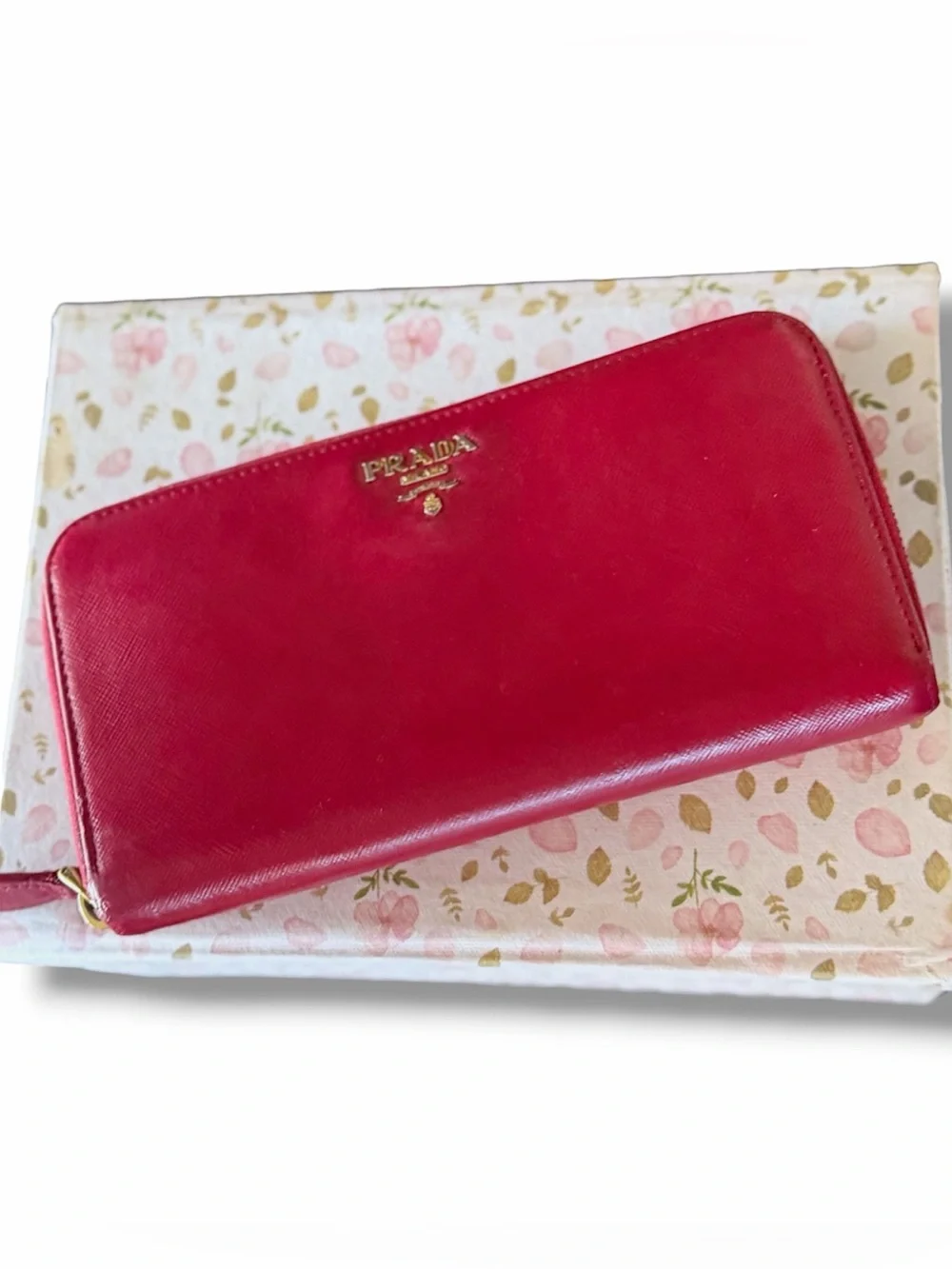 Prada Saffiano Vernice Zip-Around Wallet Clutch Berry Magenta 1ML506